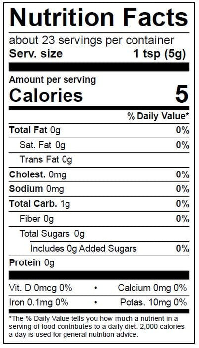 Image of Roasted Garlic 4 OZ Nutrition Facts Panel
