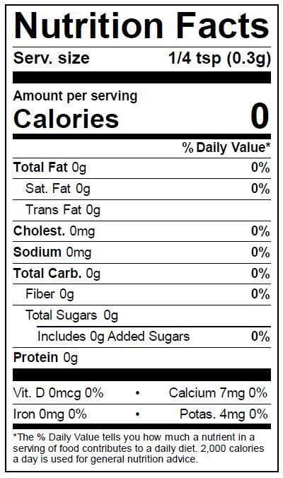 Image of  Savory Nutrition Facts Panel