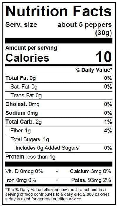 Image of  Serrano Peppers Nutrition Facts Panel
