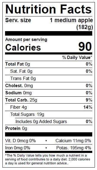 Image of  SweeTango<sup>®</sup> Apples Nutrition Facts Panel