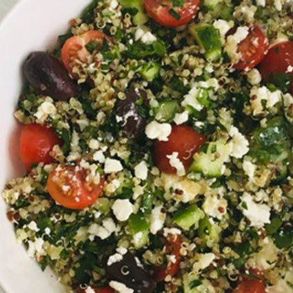 Toasted Quinoa Salad with Cucumbers, Parsley and Feta in a Lemon Vinaigrette