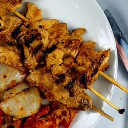Image of Middle Eastern Chicken and Veggie Kebobs with Spiced Yogurt Sauce