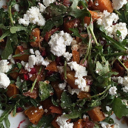 Bitter Greens, Roasted Butter Squash, Crispy Prosciutto and Feta Salad with Aged Balsamic Vinegar  Wind