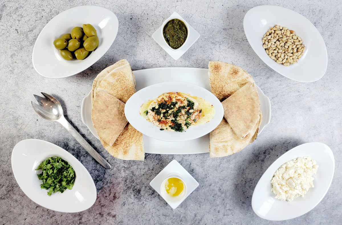 TurkishStyle Hummus with Feta Cheese Toasted Pine Nuts and Marinated