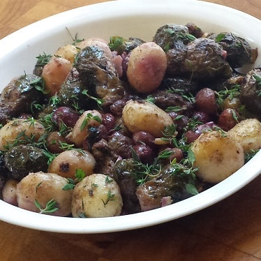Image of Roasted Brussels Sprouts with Petite Potatoes and Red Grapes