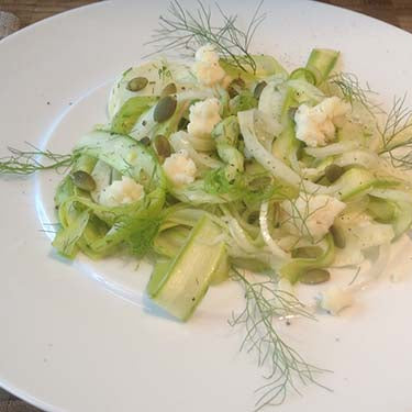 Image of Shaved Asparagus and Fennel Salad with Meyer Lemon and Hazelnut Dressing
