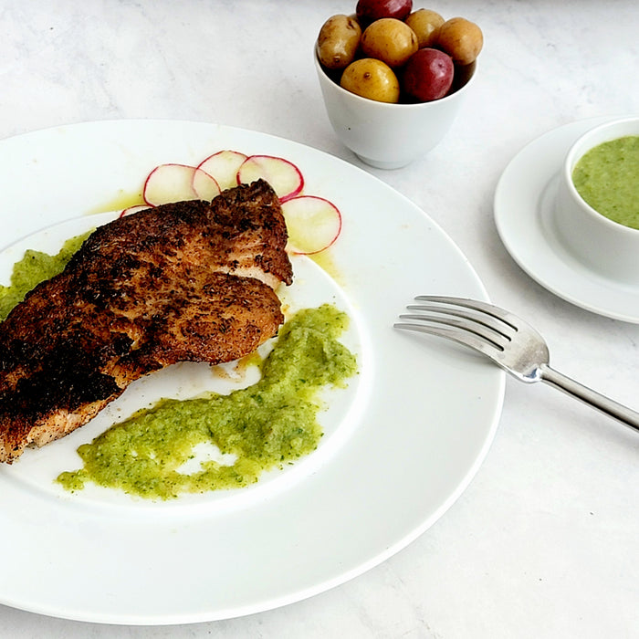 Image of Grilled Mexican Snapper with Cilantro, Chile and Cucumber Tiradito-Style Sauce