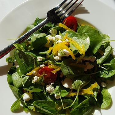 Image of Watercress Salad with Roasted Yellow Beets Goat Cheese and Meyer Lemon & Honey Dressing