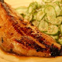 Image of Pan Seared Ginger Miso Alaskan Black Cod with Cucumber and Daikon Sesame Seed Salad