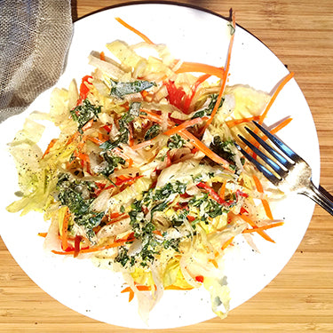 Image of Shaved Salad with Red Bell Pepper and Carrots with a Roasted Green Chile Ranch Dressing