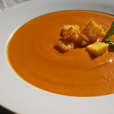 Image of Tuscan-Style Tomato Soup with Fried Polenta Croutons