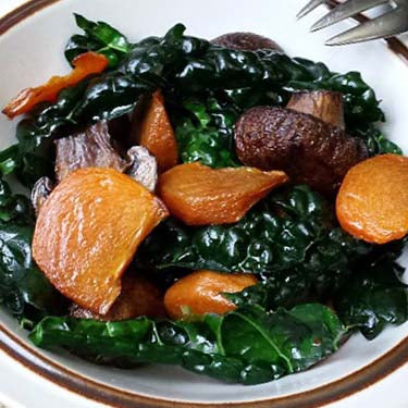 Image of Roasted Persimmon & Mushroom Kale Salad