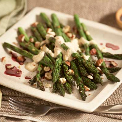 Image of Grilled Asparagus with Hazelnut Aioli and Pinot Noir Syrup
