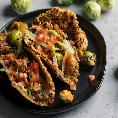Smashed DYPs® and Griddled Brussels Sprouts Parmesan Tacos