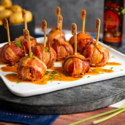 Image of Smoked Bacon-Wrapped Chorizo-Stuffed Baby Potatoes