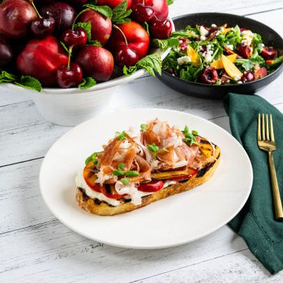 Image of Grilled Nectarine, Prosciutto and Burrata Toast