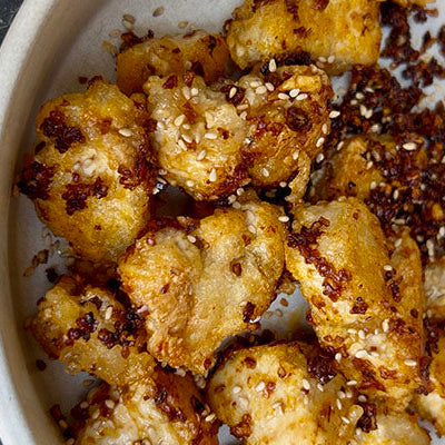 Crispy Chili Garlic Tofu Puffs