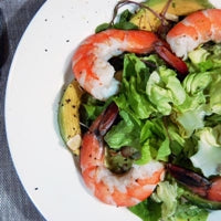 Image of Salad of Shrimp, Avocado, Almonds and Butter Lettuce with a Verjus Blanc Dressing