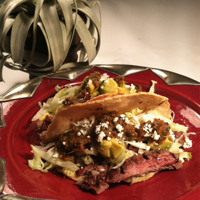 Image of Mesquite-Grilled Skirt Steak Tacos with Salsa Quemada (Burnt Salsa)