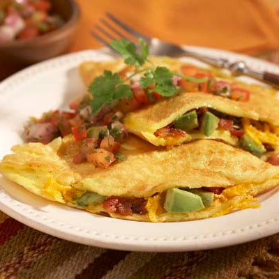 Image of Bacon Avocado and Cheese Omelets with Tomato Salsa