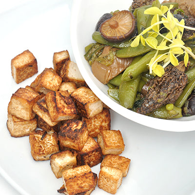 Image of Braised Tofu with Mushrooms and Sugar Snap Peas