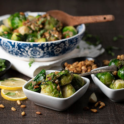 Image of brussels sprouts and pine nuts