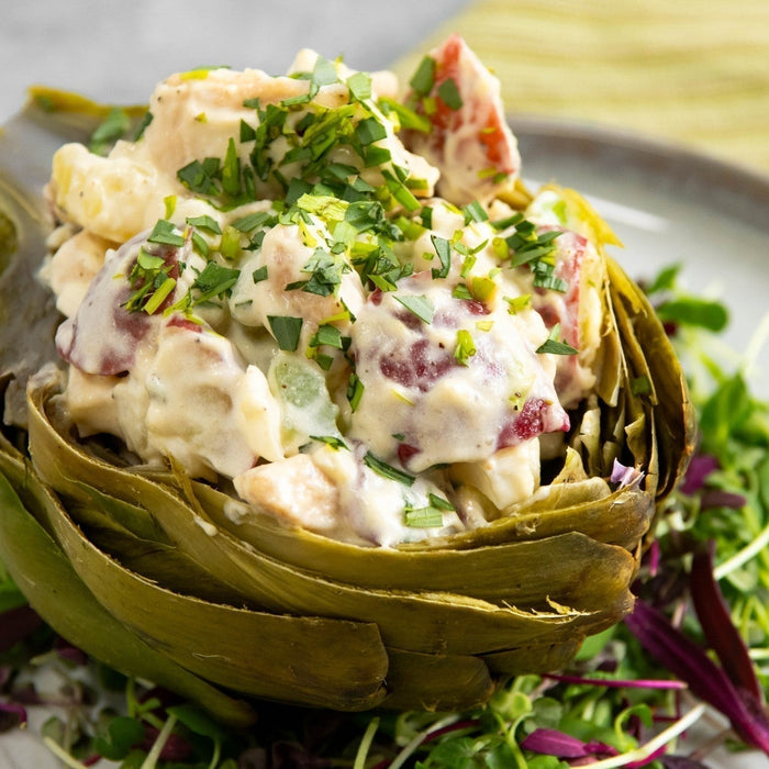Artichoke Boat Filled with Chicken-Potato Salad
