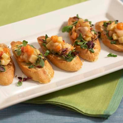 Image of Crostini Topped with Tropical Fruit Salad