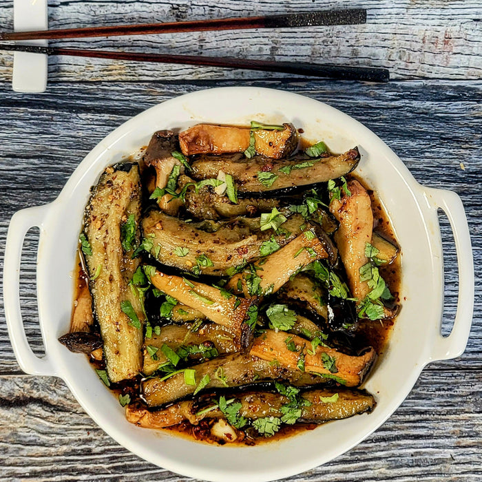 Image of Spicy Miso Eggplant with Trumpet Mushrooms and Ginger Garlic Sauce