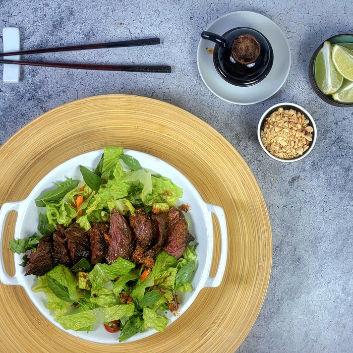 Korean -Style Seared Hanger Steak Salad with Ginger Sesame Dressing