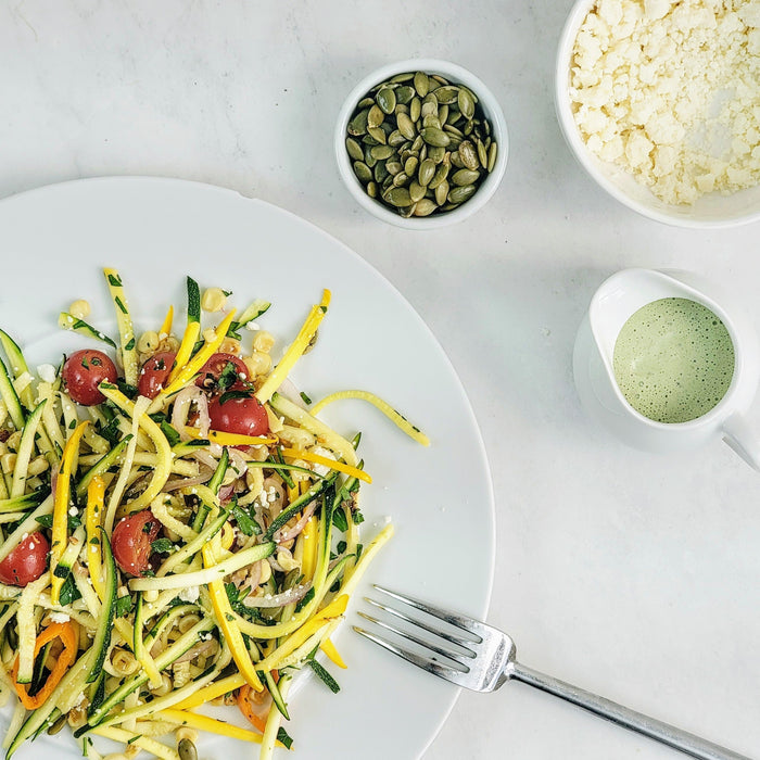 Image of Roasted Corn, Zucchini, and Tomato Salad with Basil Dressing