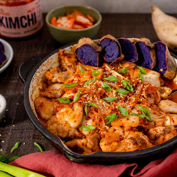 Roast Kimchi Chicken with Okinawan Sweet Potatoes