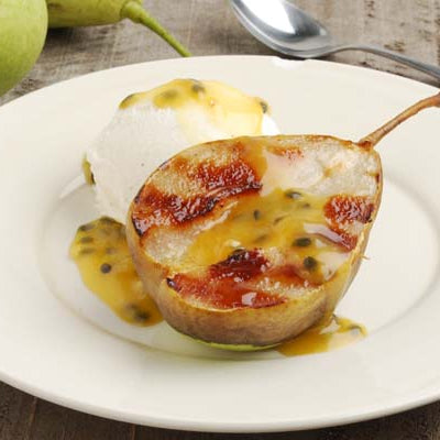 Image of Grilled Yali Pears with Red Savina Passion Fruit Sauce