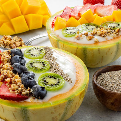 Image of Charentais Melon Kiwi Berry Yogurt Bowls