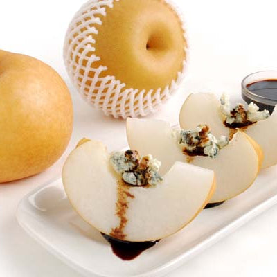 Image of Korean Pears with Bleu Cheese Crumble and Balsamic Reduction