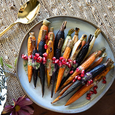 Image of Maple Roasted Carrots in Tahini Sauce with Pomegranate and Pistachios