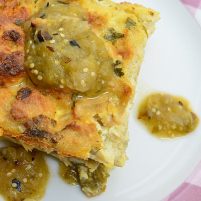 Image of New Mexico Hatch Pepper Casserole with Chef Ida's Roasted Tomatillo Salsa