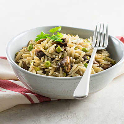 Image of Orzo Pasta with Fresh English Peas and Mushrooms