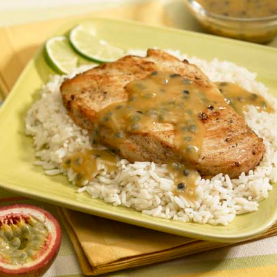 Image of Passion Fruit Sauce Over Chicken and Rice