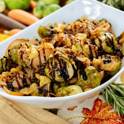 Roasted Brussels Sprouts with Pears and Caramelized Shallots