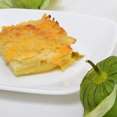 Image of Scalloped Potatoes with Roasted Tomatillo Salsa