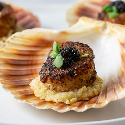 Image of Pan Seared Scallops with Creamy Italian Polenta and Caviar