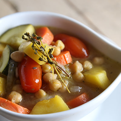 Image of Slow Cooked Acorn Squash and Garbanzo Bean Soup