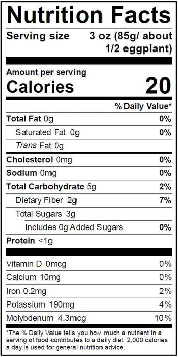 Image of Chinese Eggplant Nutrition Facts Panel