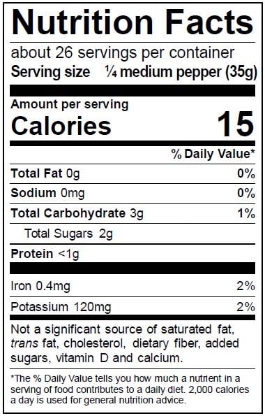 Image of  2  Pounds Pasilla Peppers Nutrition Facts Panel
