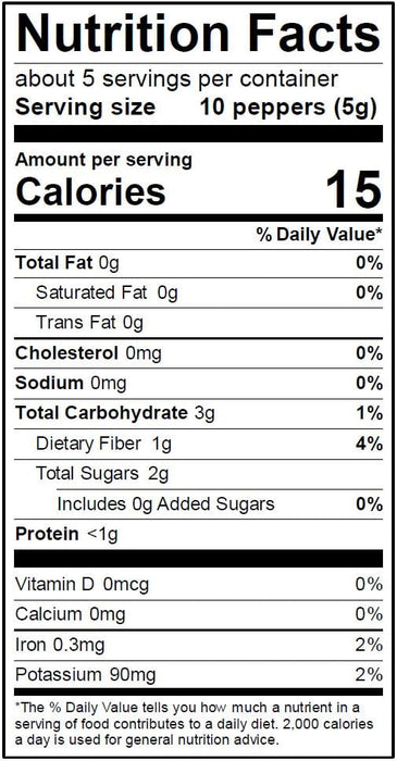 Image of  3 packages (3 Ounces each) Dried Japones Peppers (Don Enrique<sup>®</sup> Brand) Nutrition Facts Panel