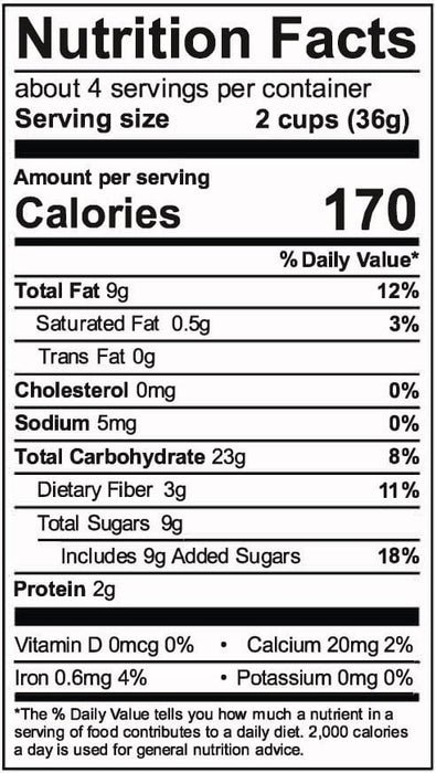 Image of  3 packages (5 Ounces each) Extra Point™ Kettle Corn Nutrition Facts Panel