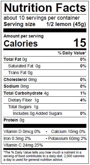 Image of  3 Pounds Pink Lemons Nutrition Facts Panel