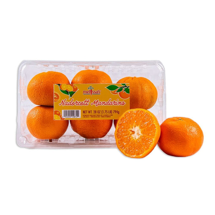 Nadorcott Mandarins in a clear clamshell on a white background