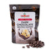 Packaging of Melissa's Dark Chocolate Melting Wafers with a small pile of chocolate wafers on a white background.